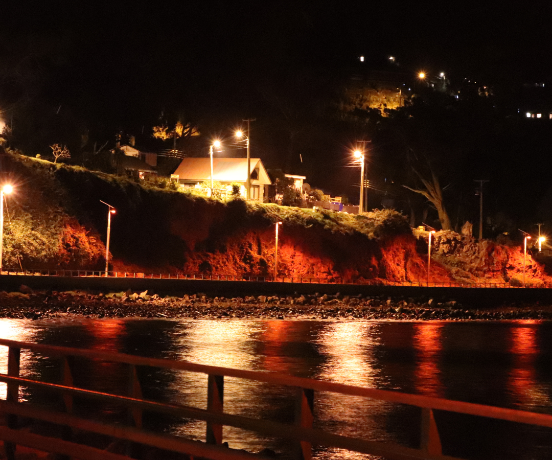 Streetlights with filters on the coast of Robinson Crusoe Island