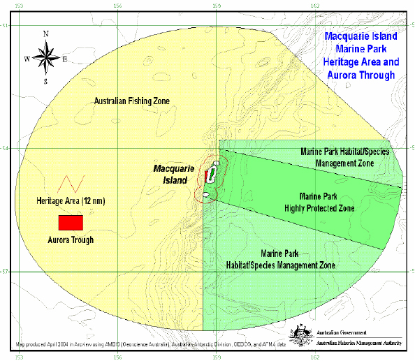 Map of the Macquarie Island Fishery Zone AFMA 2004