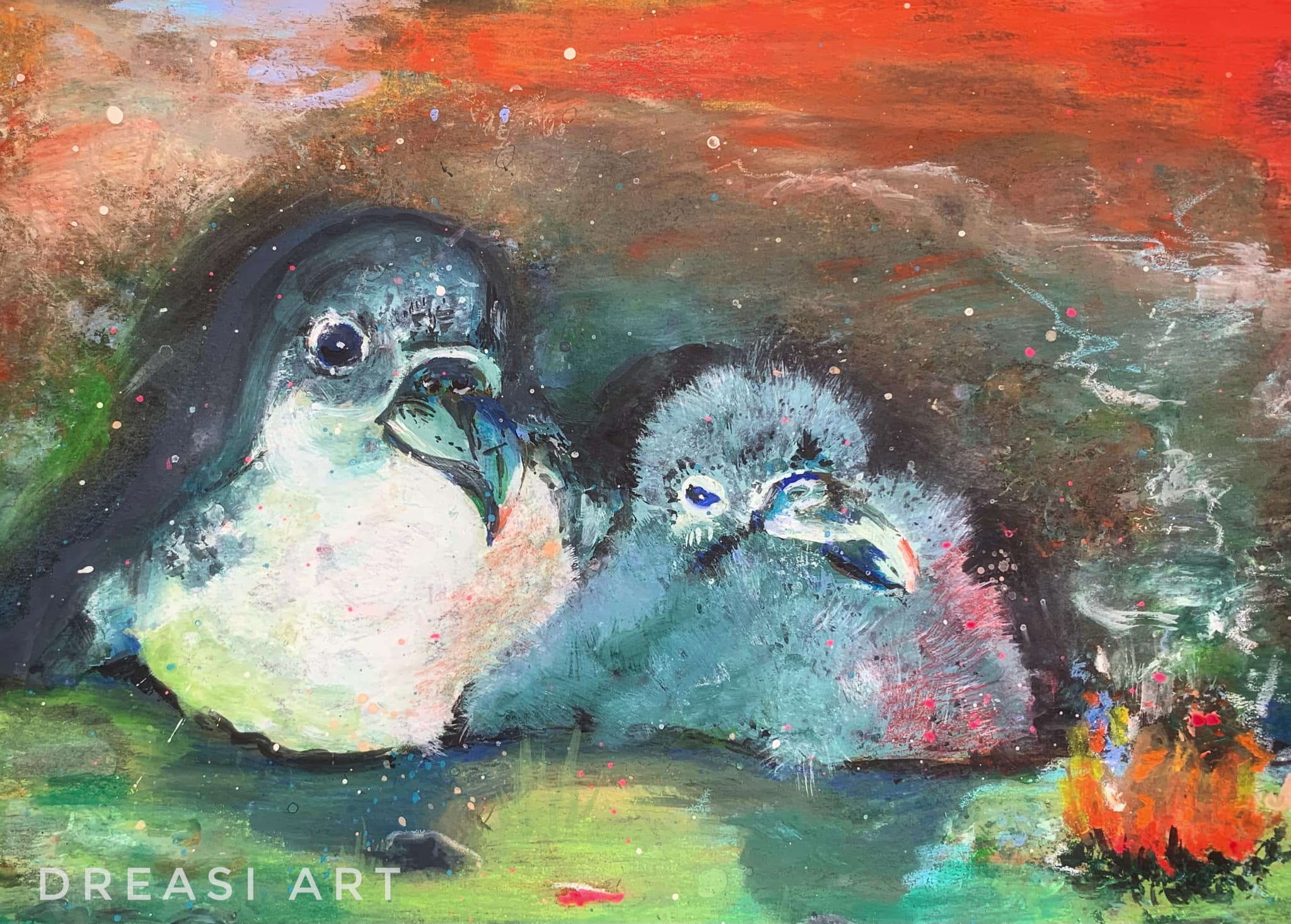 Andrea Siemt Grey Petrel Gouache on black ACTION watercolor paper after Ben Dilley 2