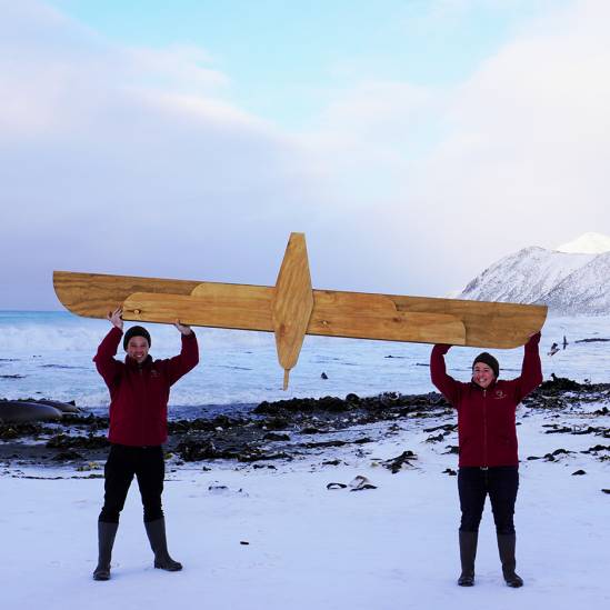 Barbara the wooden Wanderer takes flight on Macquarie Island in support of World Albatross Day 2022